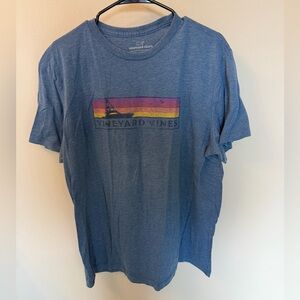 Vineyard Vines Men's Heather Blue Sunset Stripe Tee